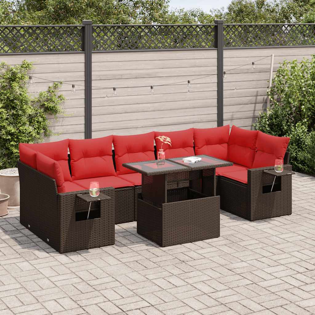 vidaXL 8-delige tuinbankset met kussens, zwart polyrotan