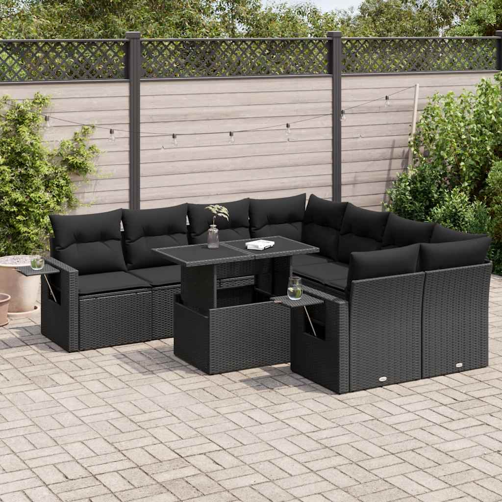 vidaXL 9-piece Poly Rattan Lounge Set with Cushions Black