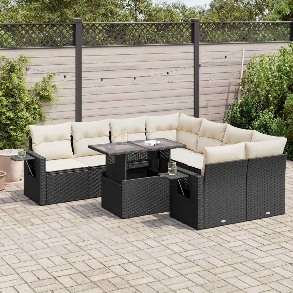 vidaXL 9-piece Poly Rattan Lounge Set with Cushions Black