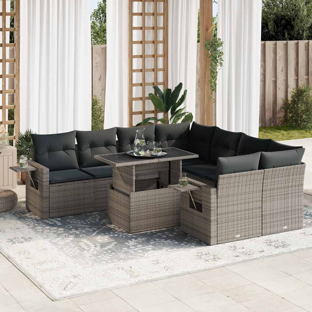vidaXL 9-piece Poly Rattan Lounge Set with Cushions Black