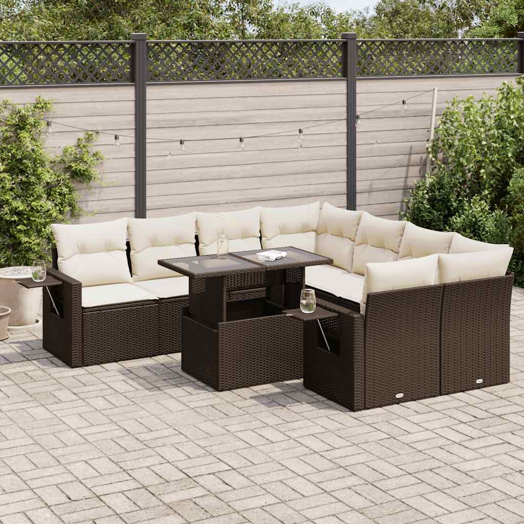 vidaXL 9-piece Poly Rattan Lounge Set with Cushions Black