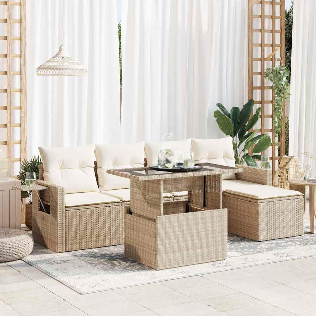 vidaXL 6-delige Loungeset met kussens poly rattan zwart