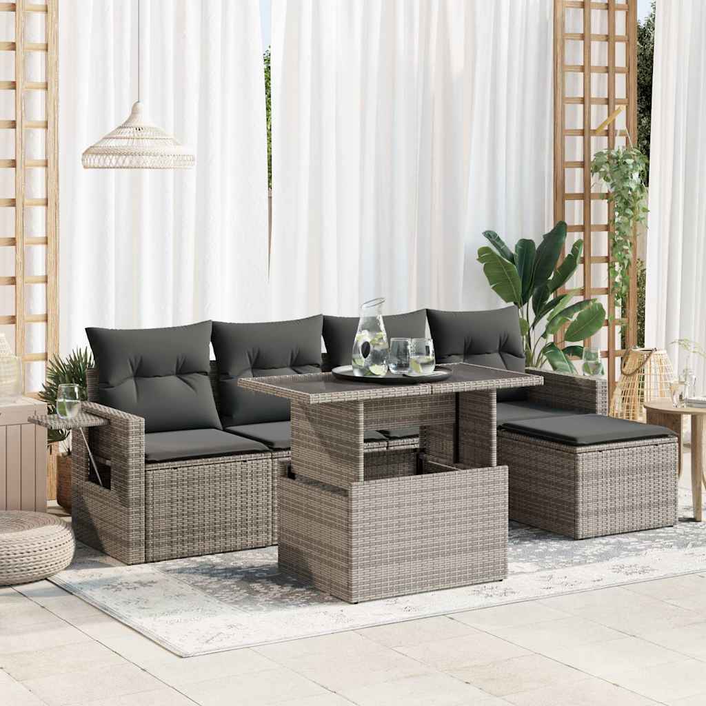 vidaXL 6-delige Loungeset met kussens poly rattan zwart