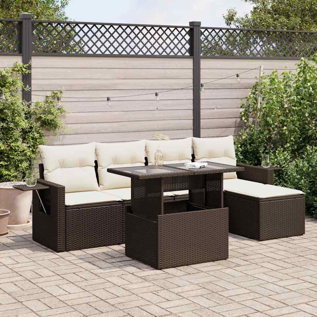 vidaXL 6-delige Loungeset met kussens poly rattan zwart