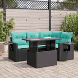 vidaXL 5-piece Garden Sofa Set with Cushions Black Poly Rattan