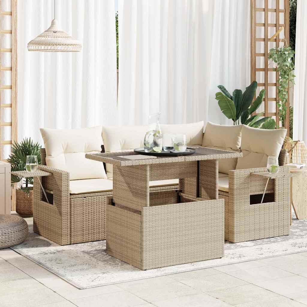 vidaXL 5-delige Loungeset met kussens poly rattan zwart