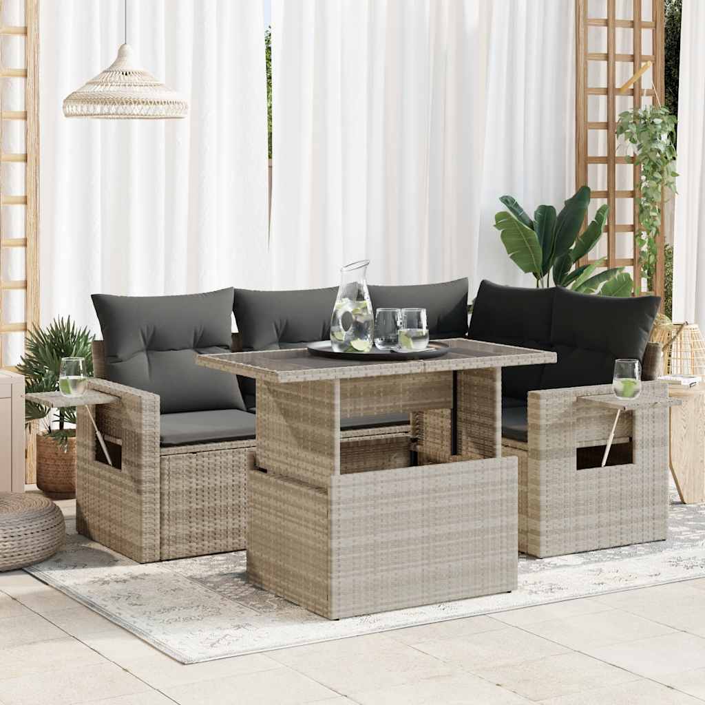 vidaXL 5-delige Loungeset met kussens poly rattan zwart