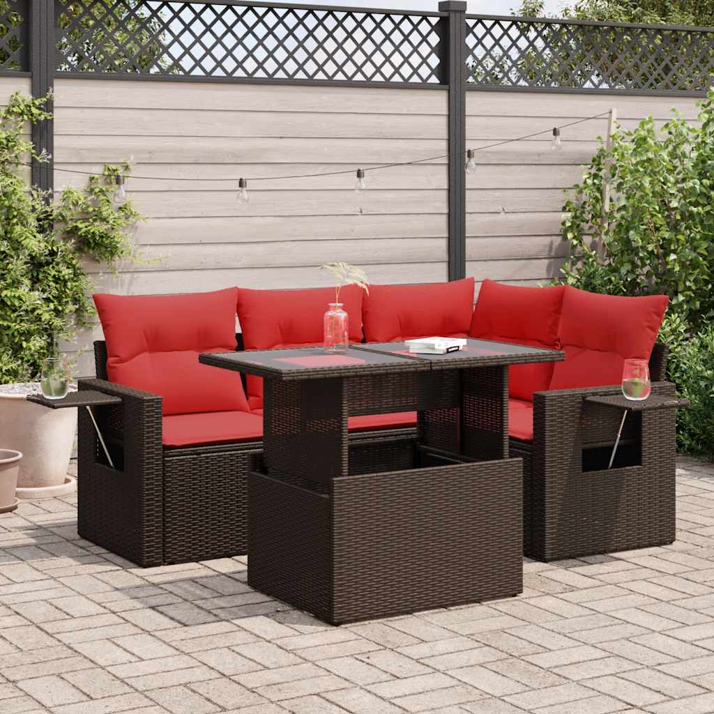 vidaXL 5-piece Garden Sofa Set with Cushions Black Poly Rattan
