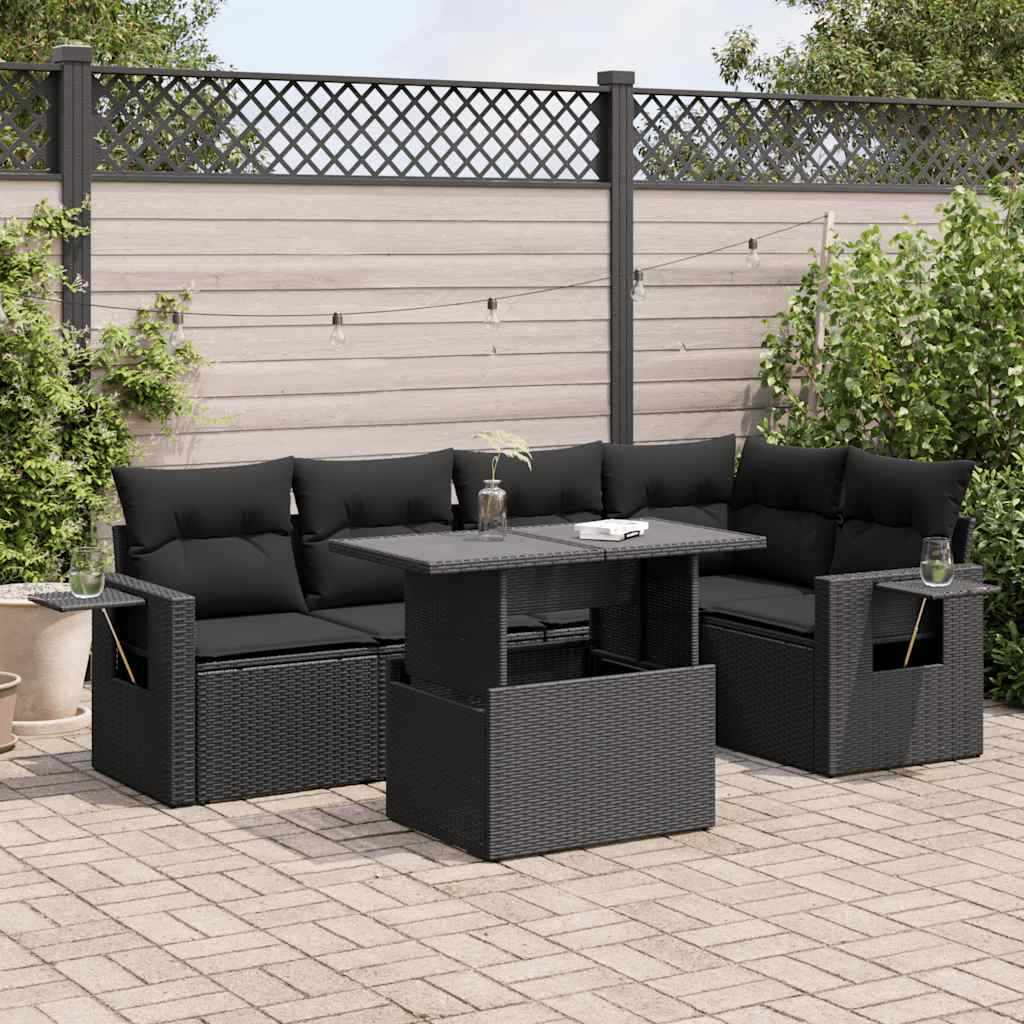 vidaXL 6-Piece Lounge Set with Cushions Poly Rattan Black