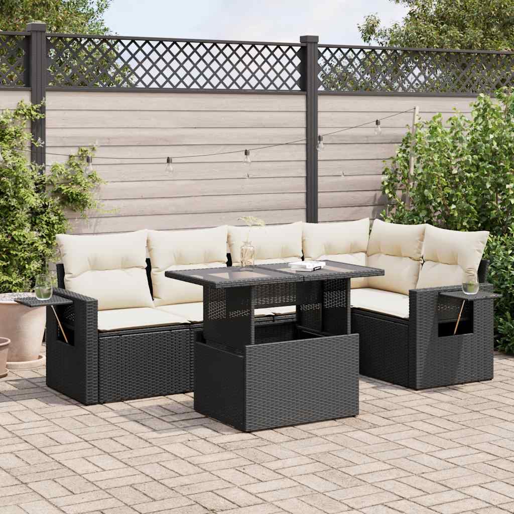 vidaXL 6-Piece Lounge Set with Cushions Poly Rattan Black