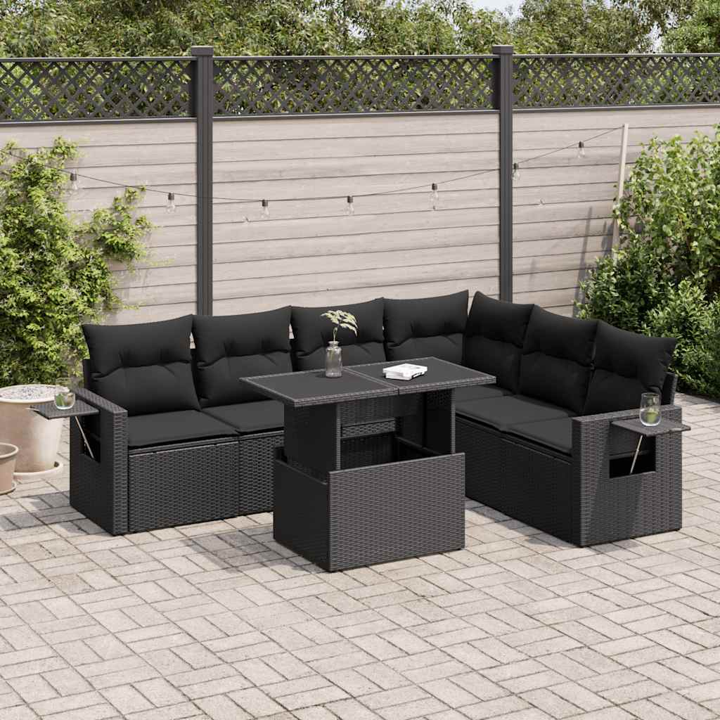 vidaXL 7-Piece Lounge Set with Cushions Poly Rattan Black