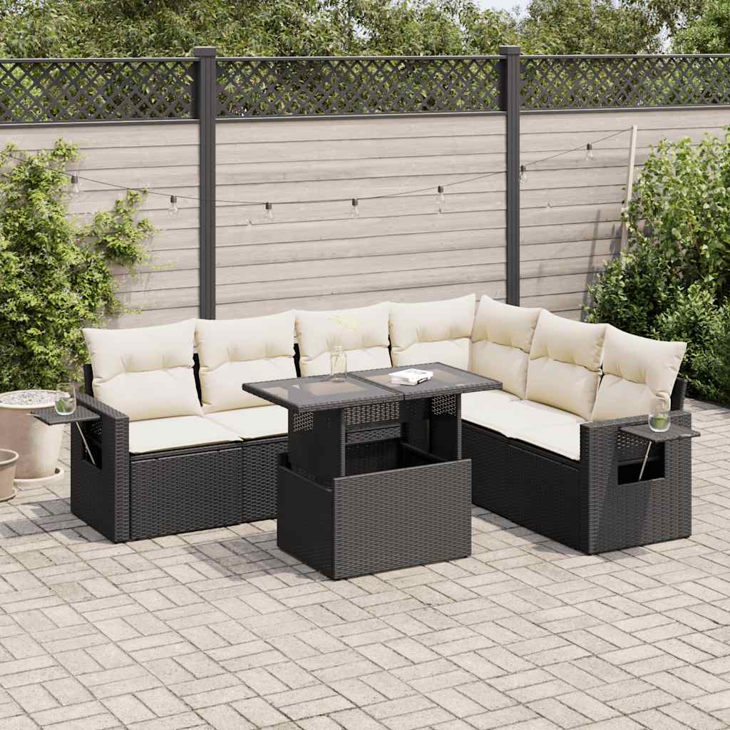 vidaXL 7-Piece Lounge Set with Cushions Poly Rattan Black