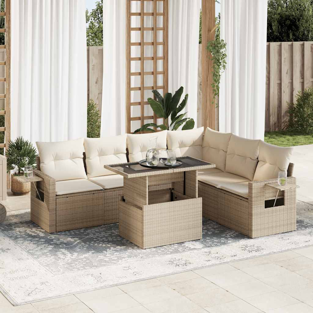 vidaXL 7-Piece Lounge Set with Cushions Poly Rattan Black