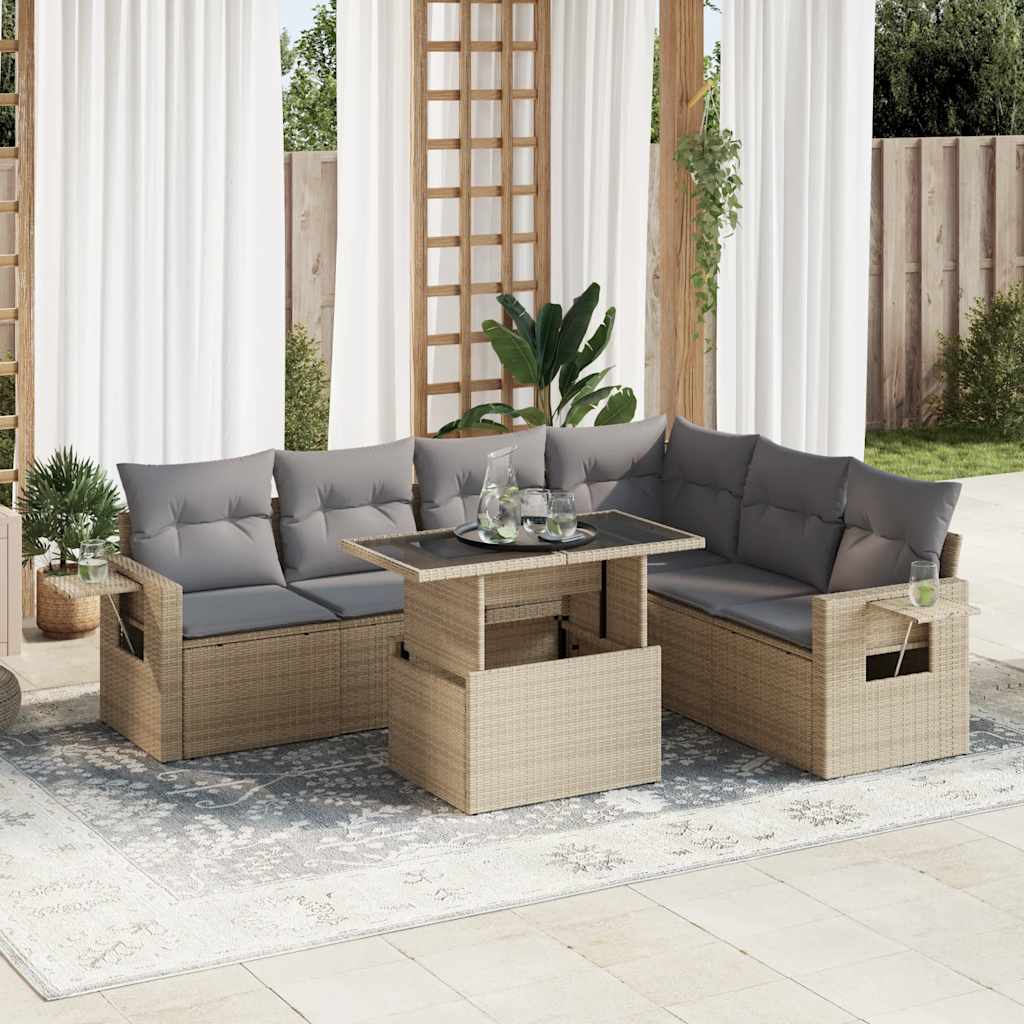 vidaXL 7-Piece Lounge Set with Cushions Poly Rattan Black