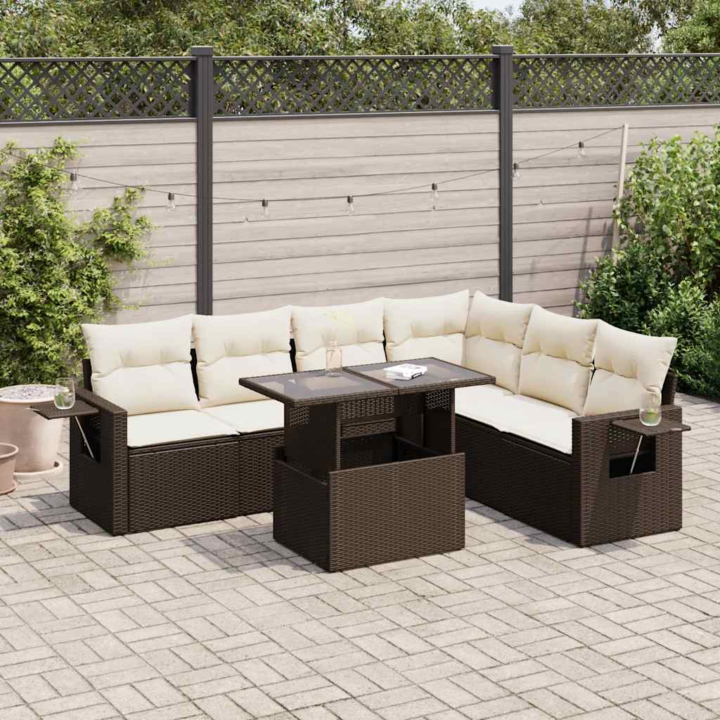 vidaXL 7-Piece Lounge Set with Cushions Poly Rattan Black
