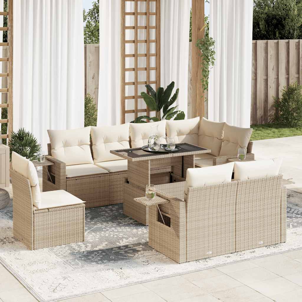 vidaXL 9-delige Loungeset met kussens poly rattan zwart