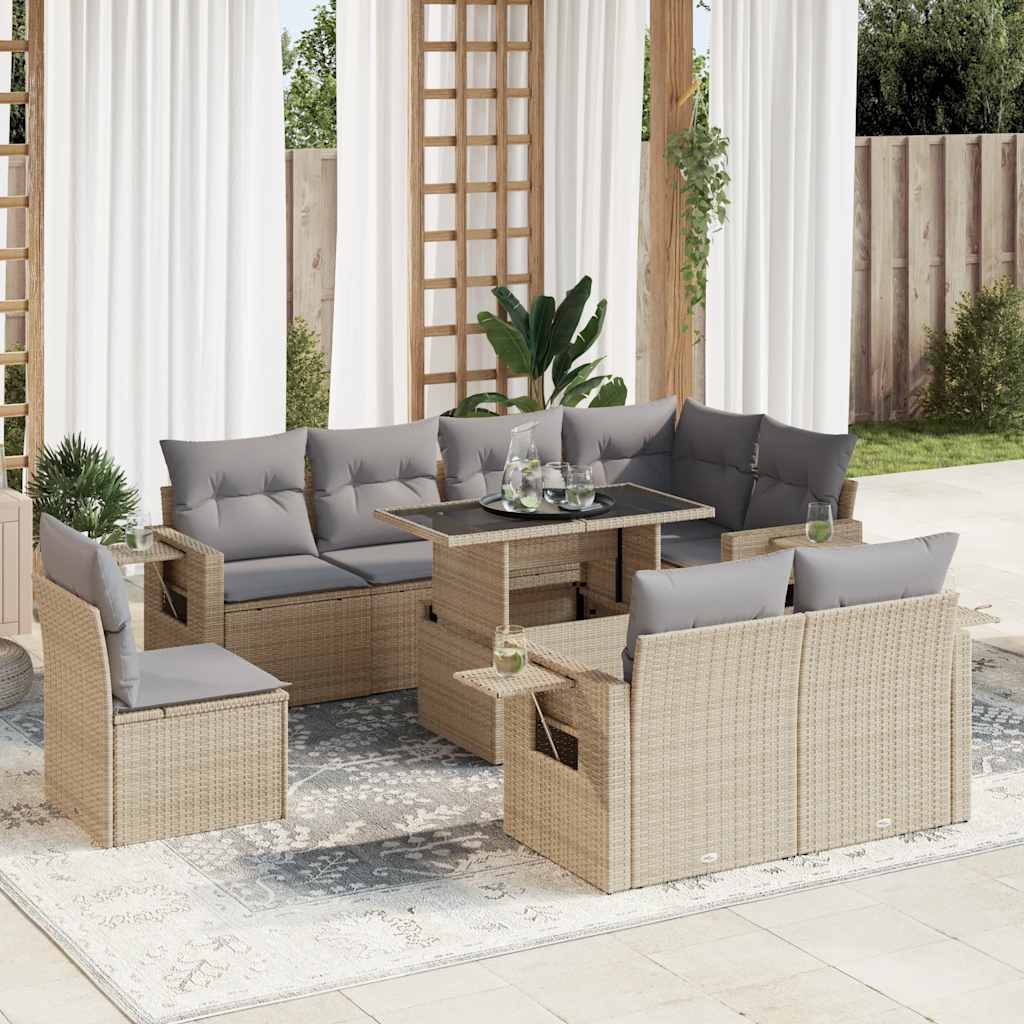 vidaXL 9-delige Loungeset met kussens poly rattan zwart