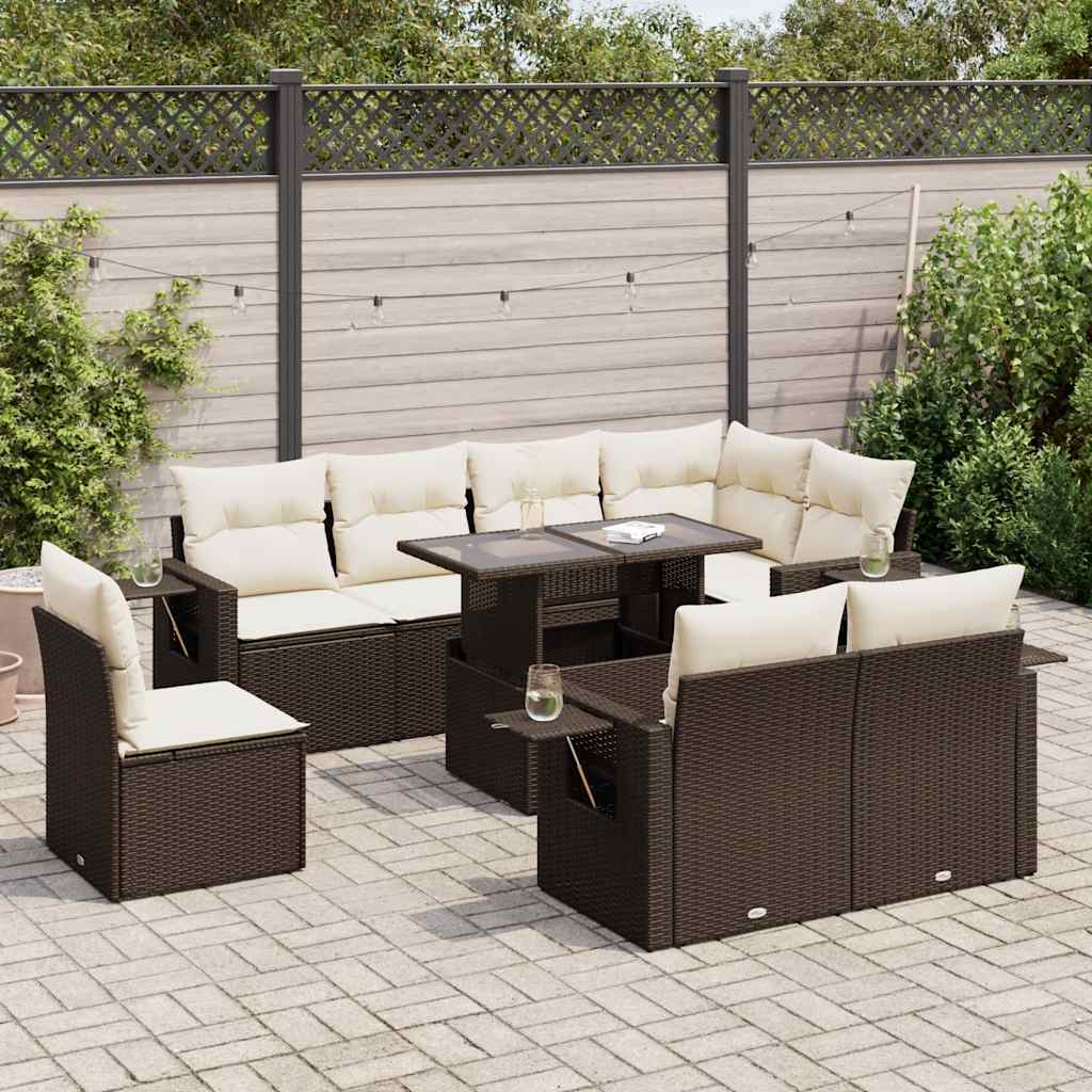 vidaXL 9-delige Loungeset met kussens poly rattan zwart
