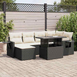 vidaXL 7-delige Loungeset met kussens poly rattan zwart