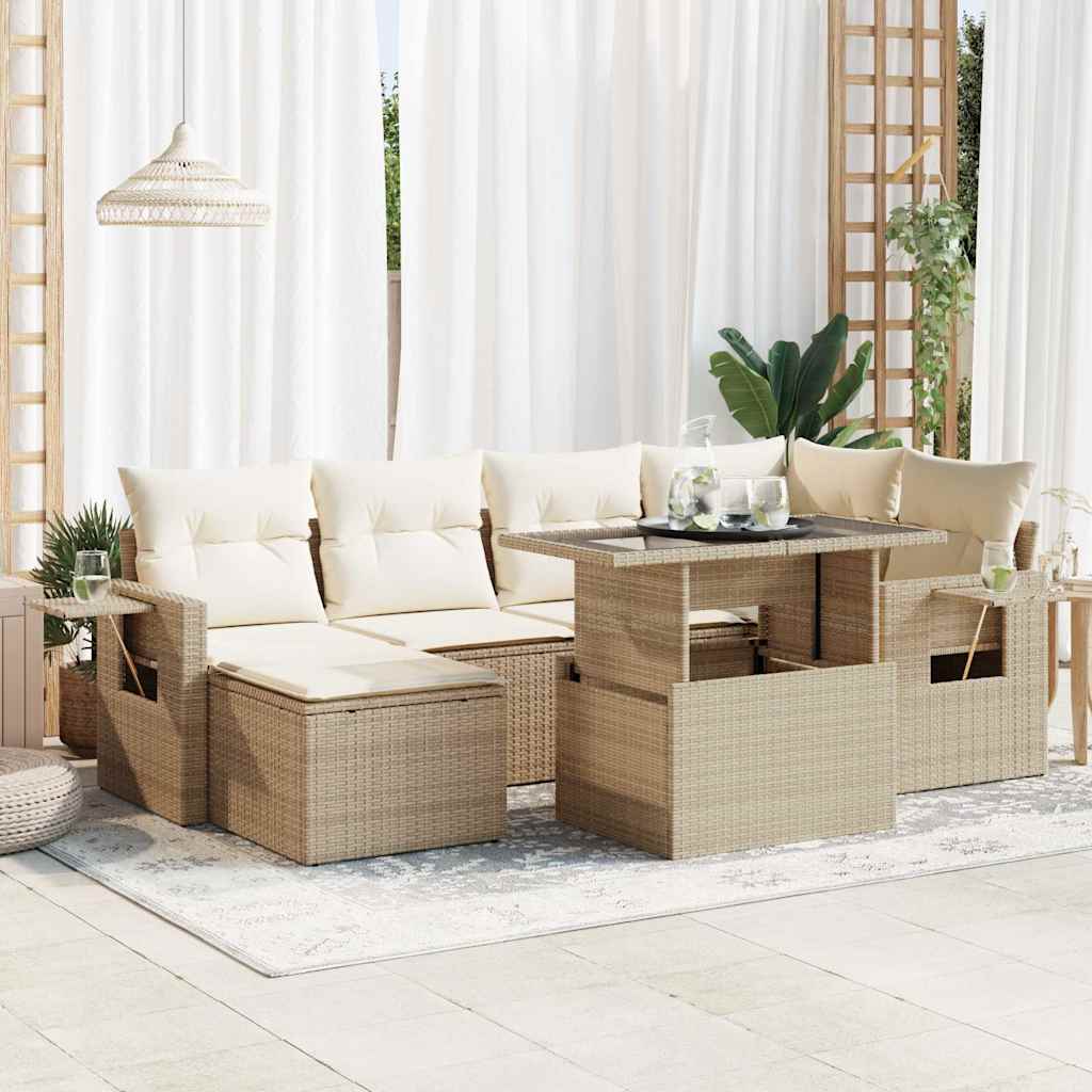 vidaXL 7-delige Loungeset met kussens poly rattan zwart