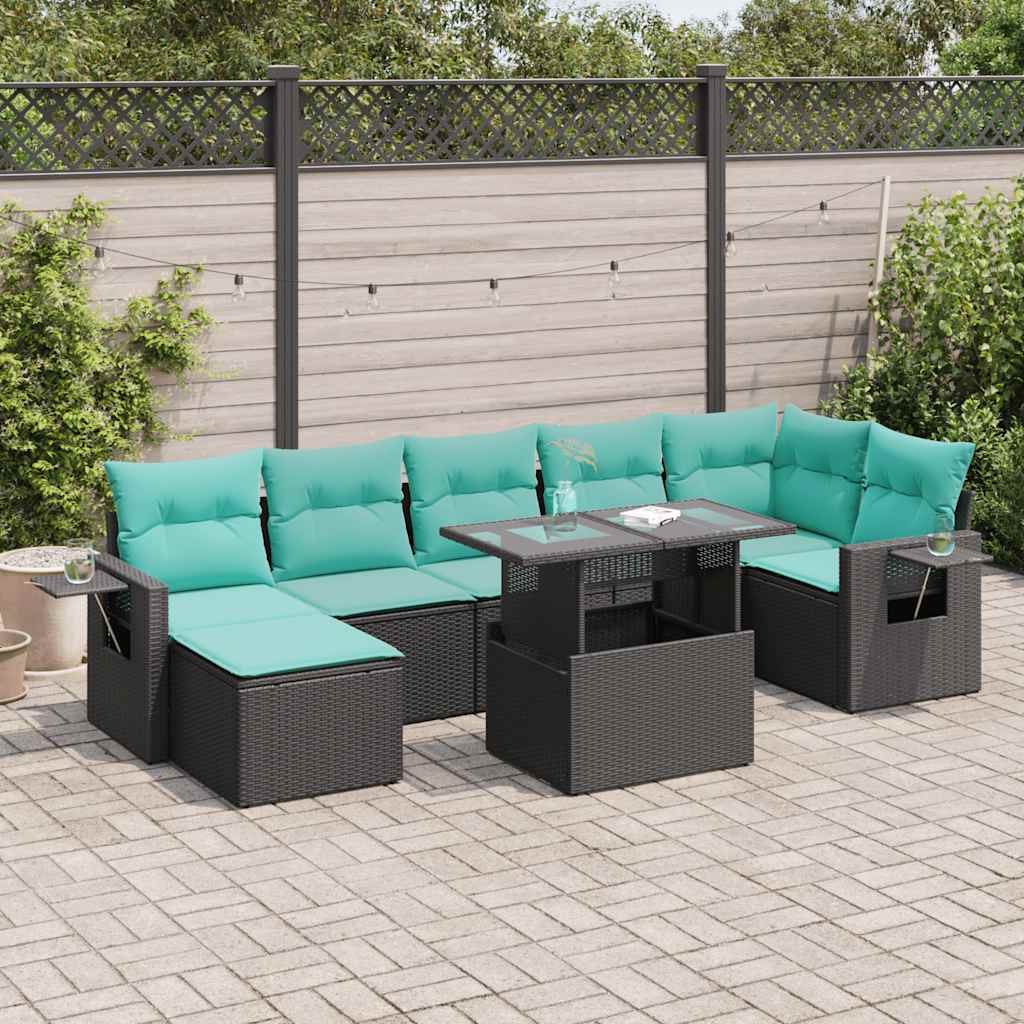 vidaXL 8-delige tuinbankset met kussens, zwart polyrotan