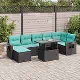 vidaXL 8-delige tuinbankset met kussens, zwart polyrotan