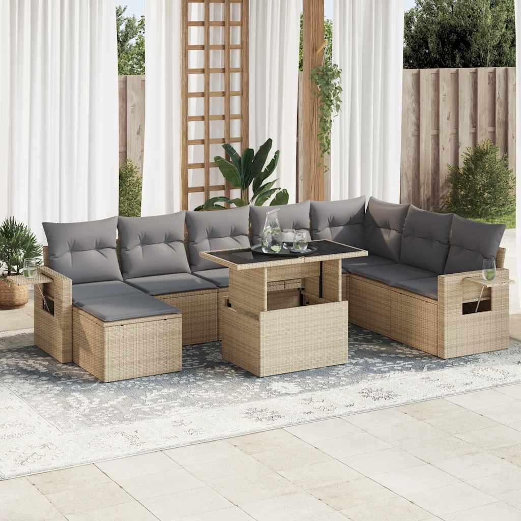vidaXL 9-delige Loungeset met kussens poly rattan zwart