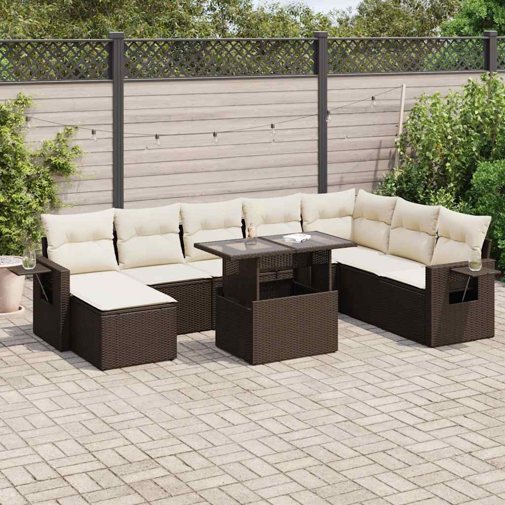 vidaXL 9-delige Loungeset met kussens poly rattan zwart