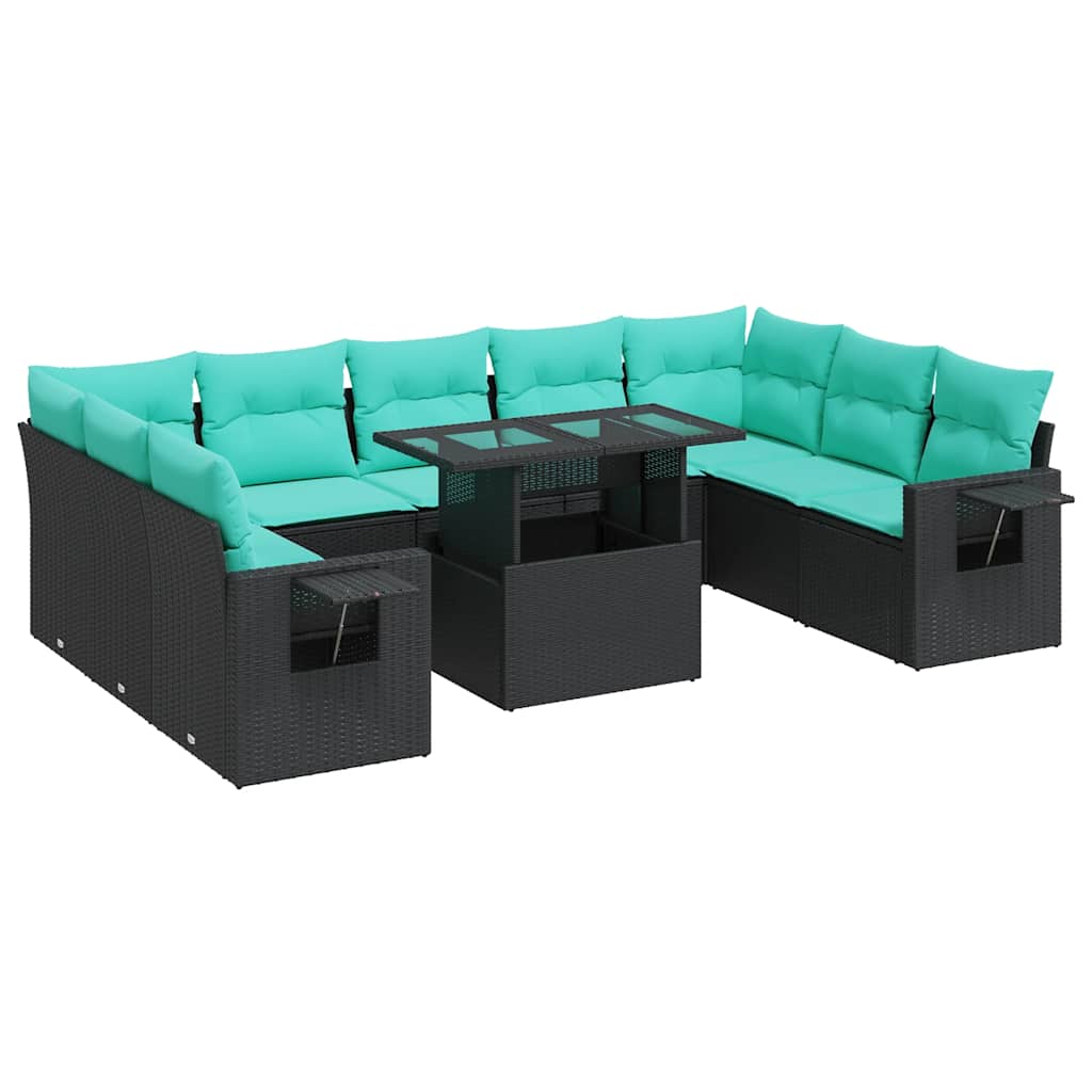 vidaXL 10-delige tuinbankset met kussens van zwart polyrotan