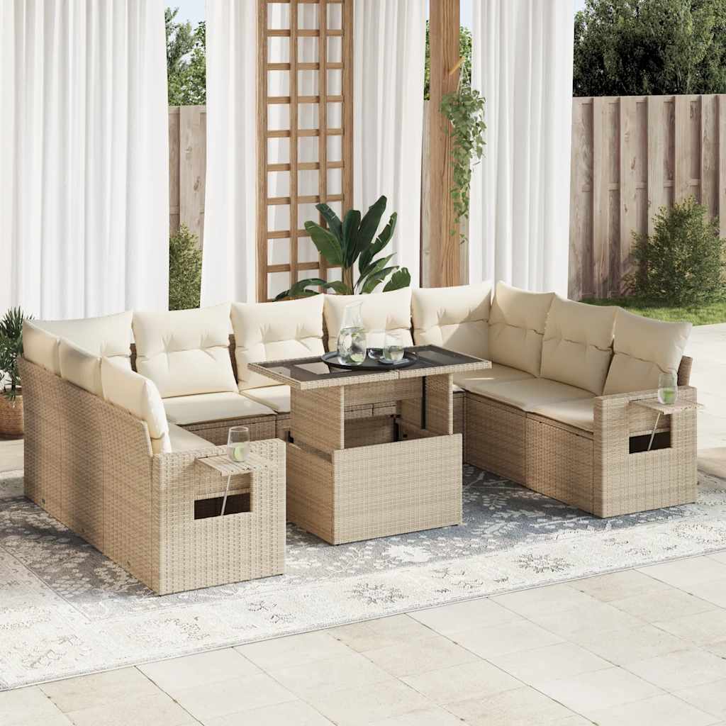 vidaXL 10-Piece Lounge Set with Cushions Poly Rattan Black