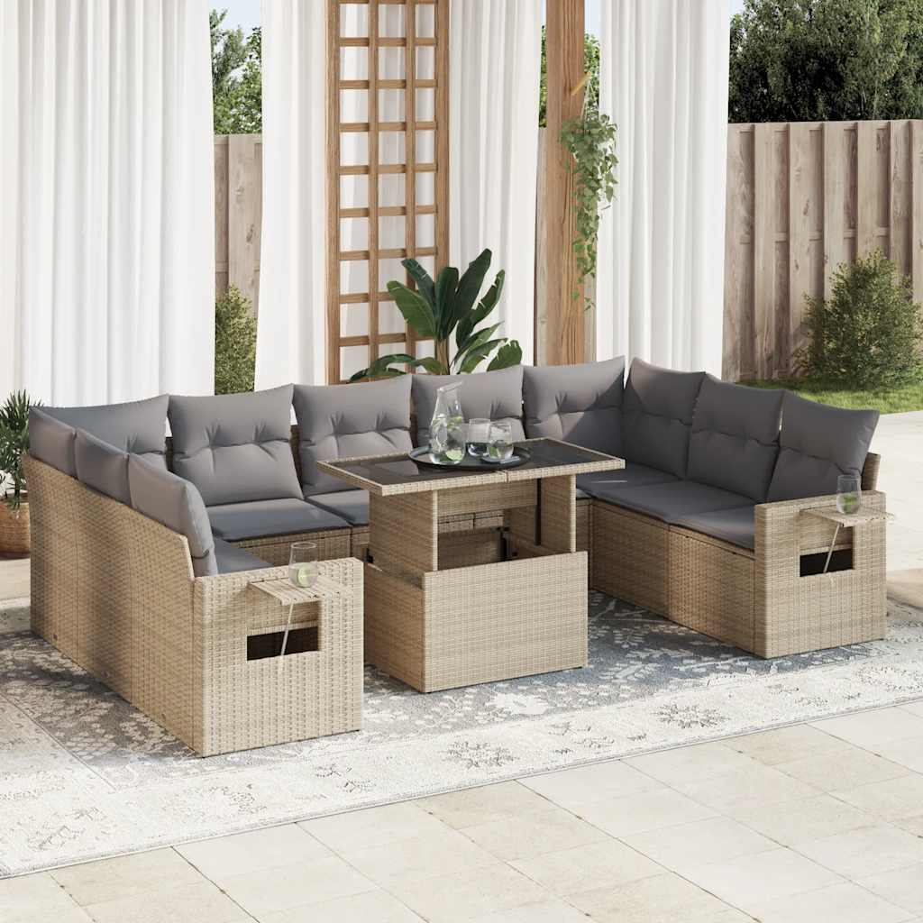 vidaXL 10-Piece Lounge Set with Cushions Poly Rattan Black