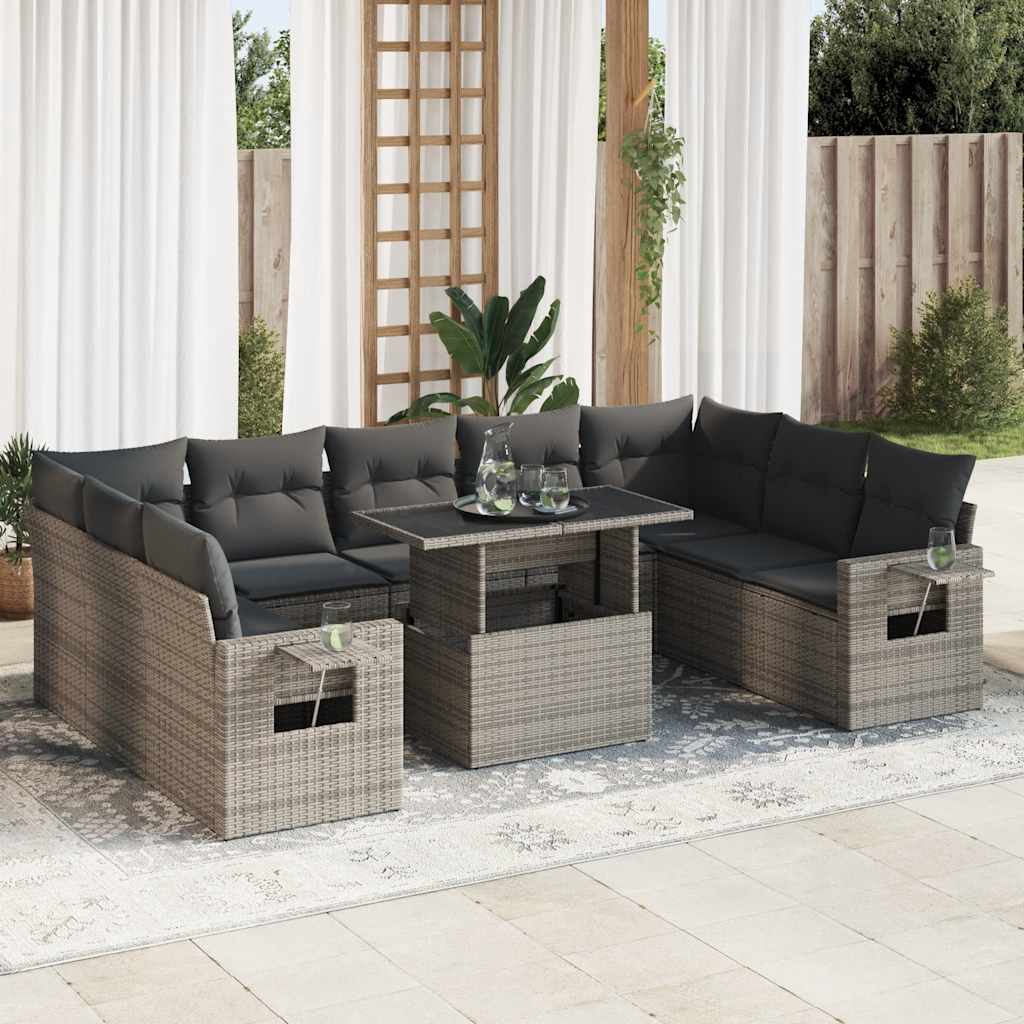 vidaXL 10-Piece Lounge Set with Cushions Poly Rattan Black