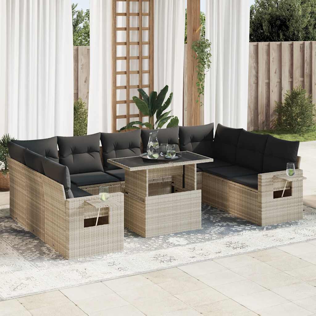 vidaXL 10-Piece Lounge Set with Cushions Poly Rattan Black