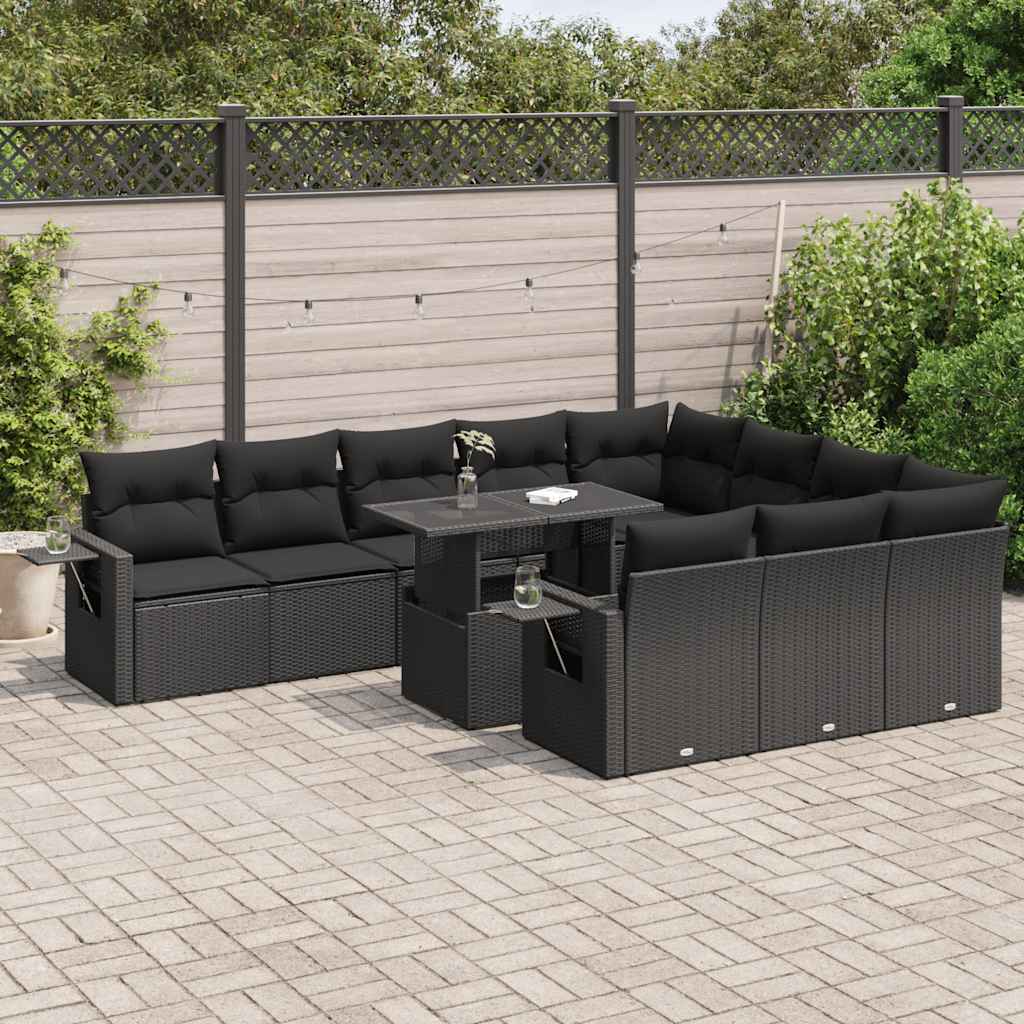 vidaXL 11-Piece Lounge Set with Cushions Poly Rattan Black