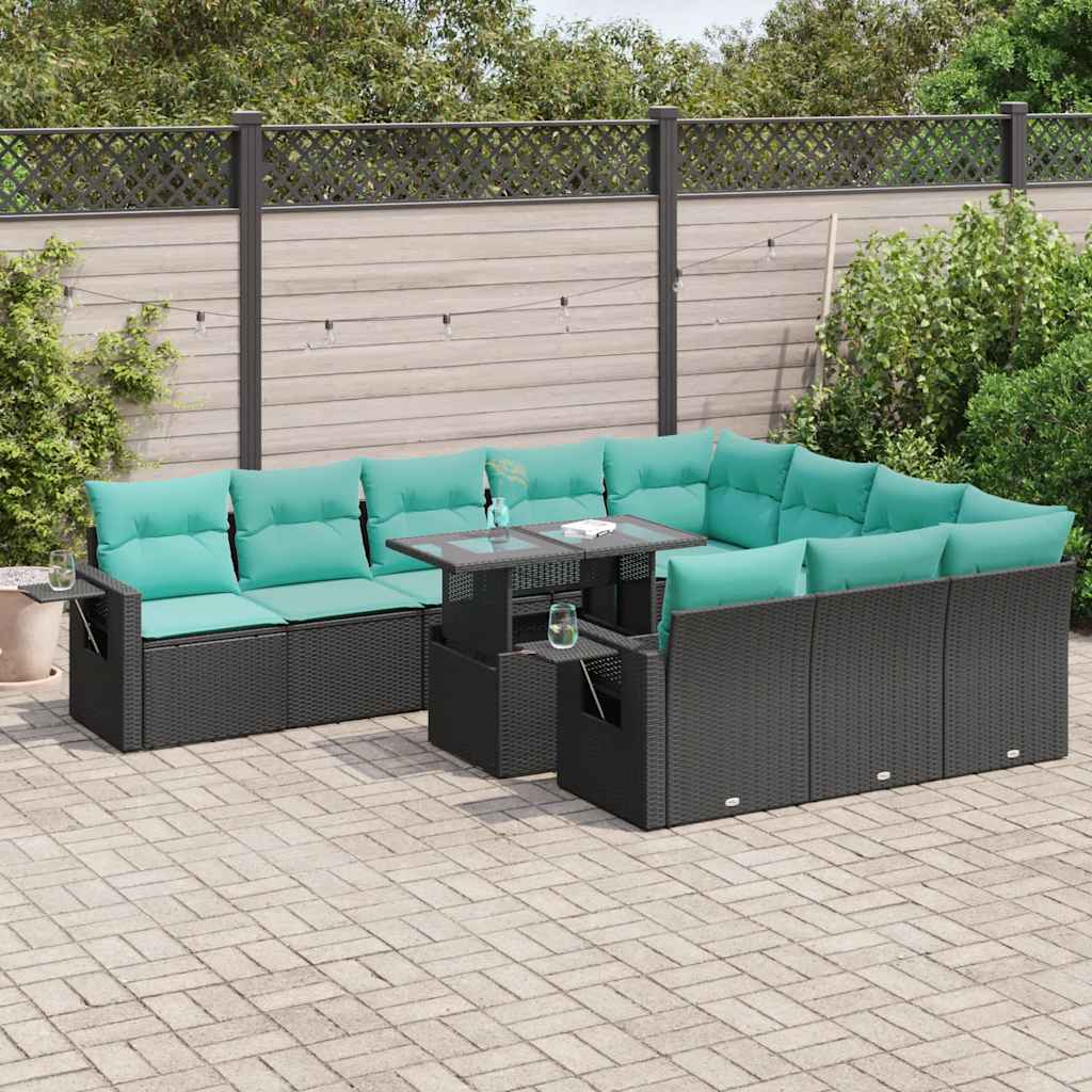 vidaXL 11-delige Loungeset met kussens poly rattan acacia grijs