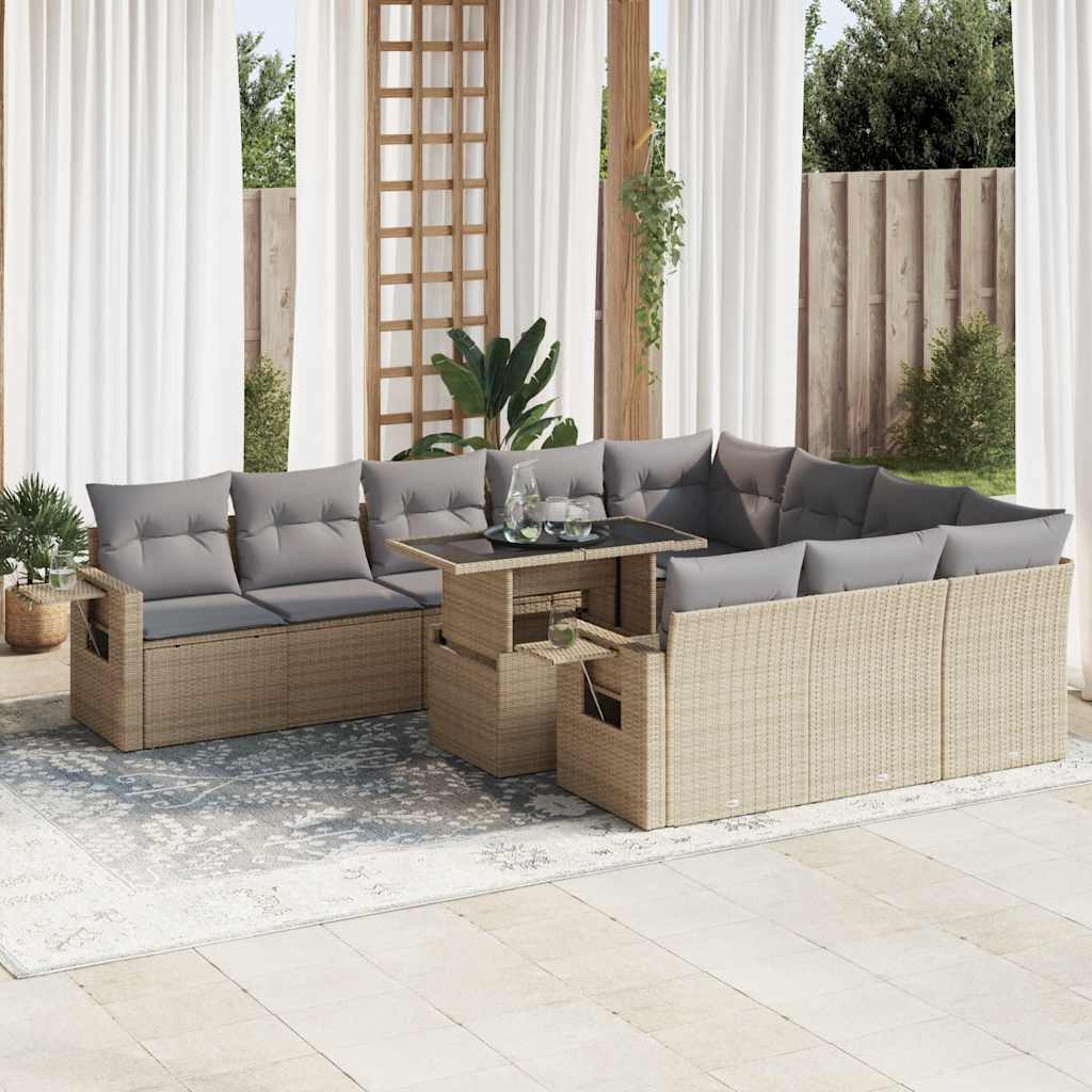 vidaXL 11-Piece Lounge Set with Cushions Poly Rattan Black