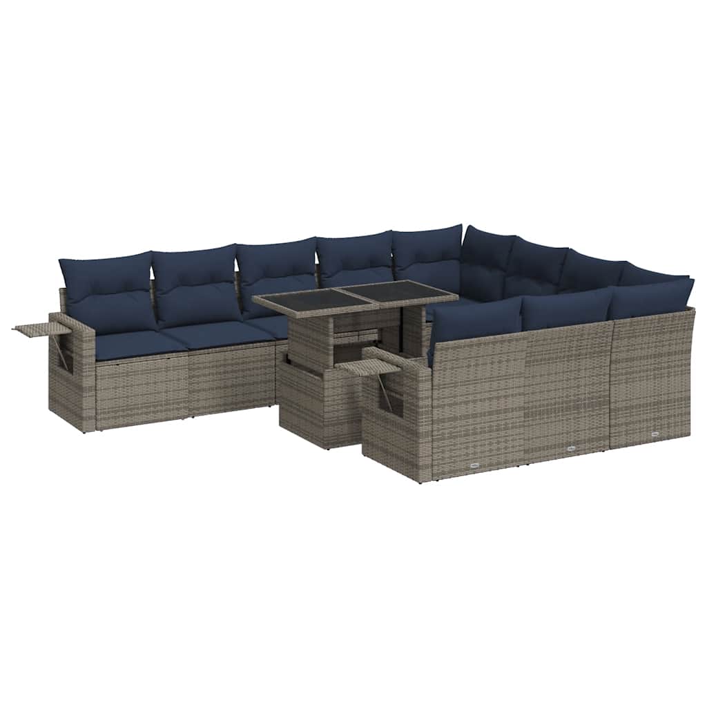 vidaXL 11-delige Loungeset met kussens poly rattan acacia grijs