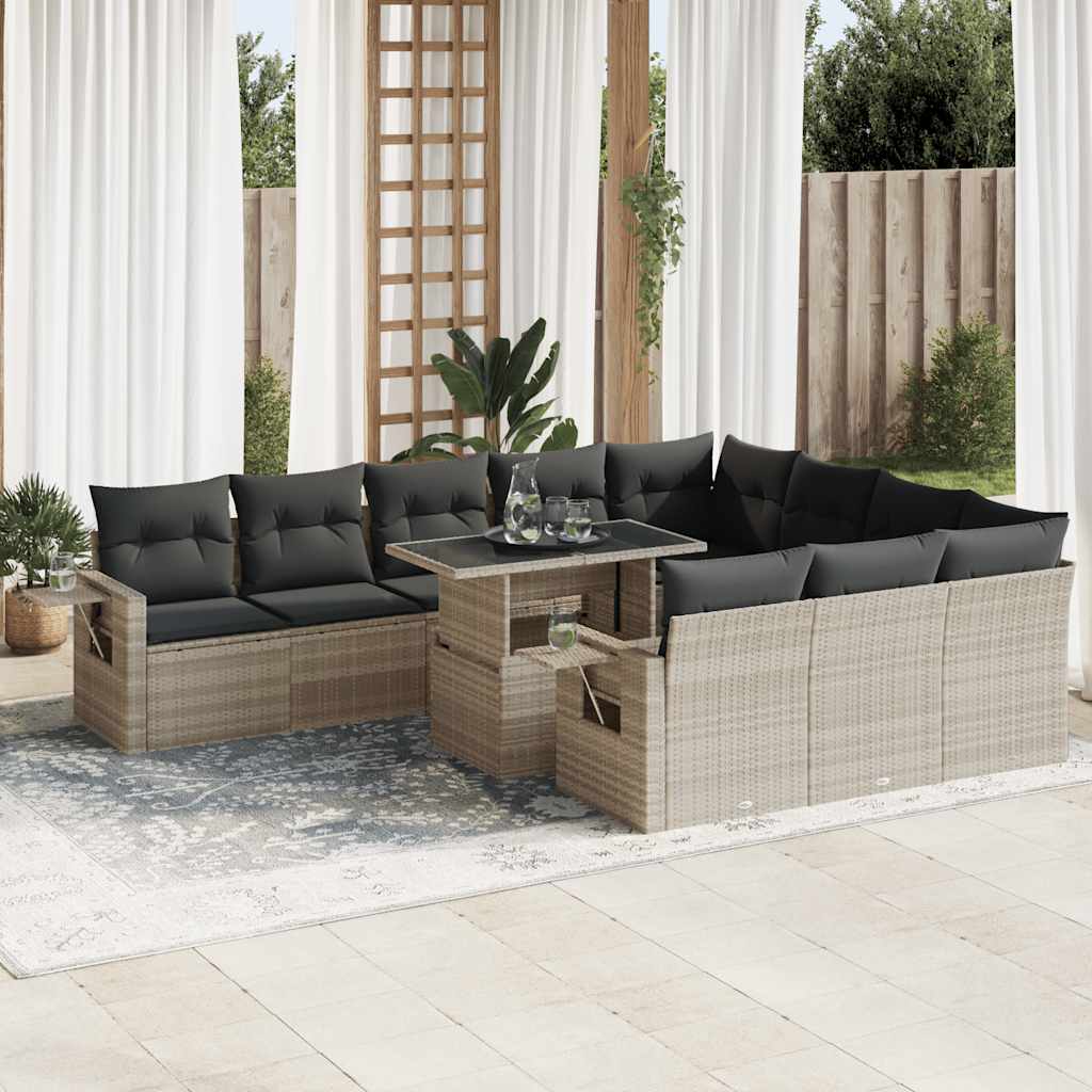 vidaXL 11-Piece Lounge Set with Cushions Poly Rattan Black