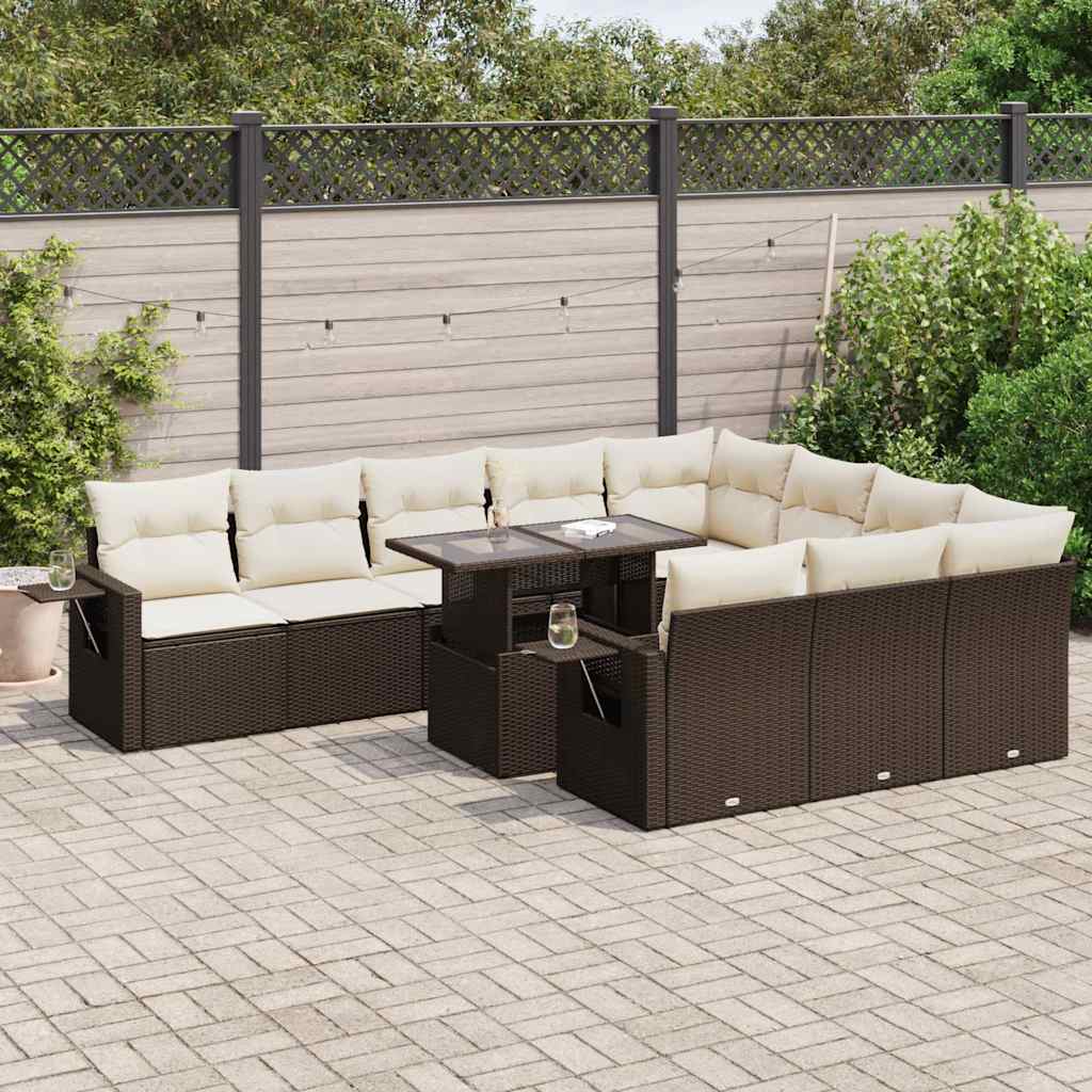 vidaXL 11-Piece Lounge Set with Cushions Poly Rattan Black