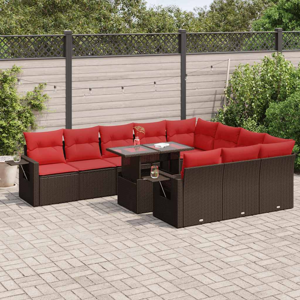 vidaXL 11-delige Loungeset met kussens poly rattan acacia grijs