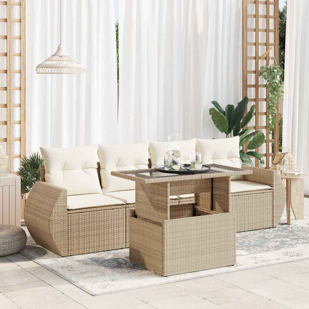 vidaXL 5-Piece Lounge Set with Cushions Poly Rattan Black
