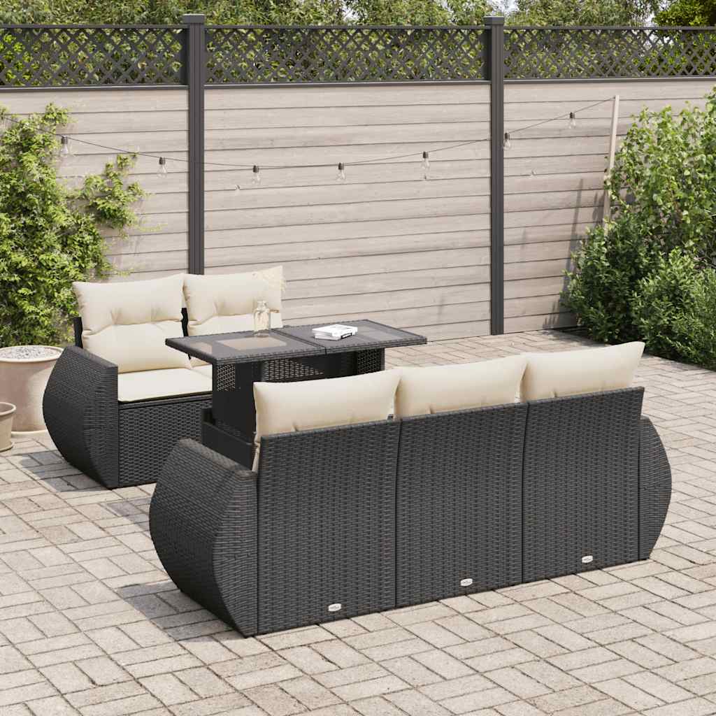 vidaXL 6-Piece Lounge Set with Cushions Poly Rattan Black