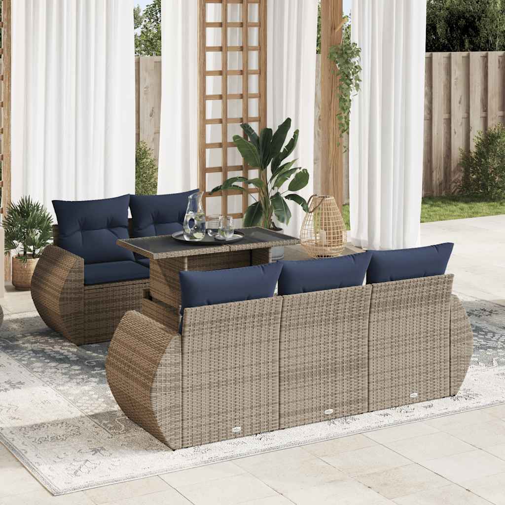 vidaXL 6-delige Loungeset met kussens poly rattan acacia zwart