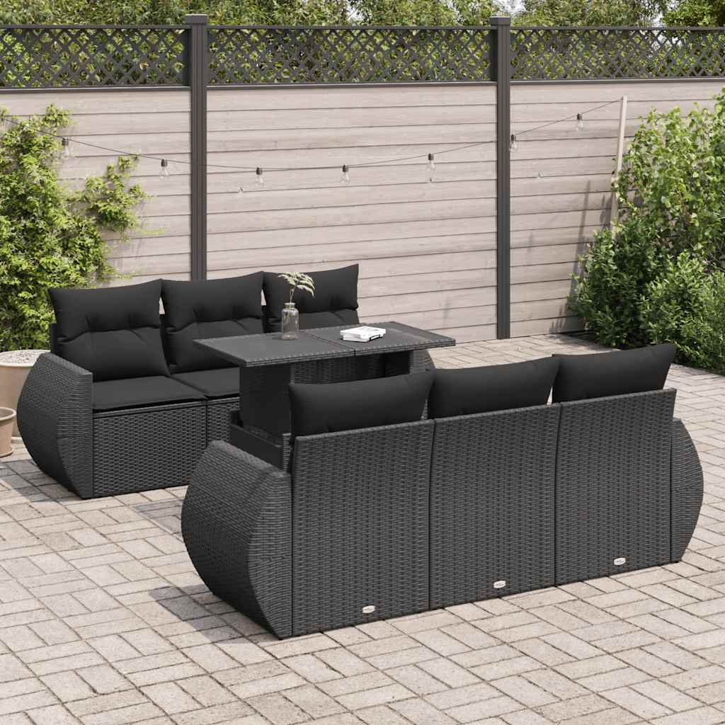 vidaXL 7-Piece Lounge Set with Cushions Poly Rattan Black