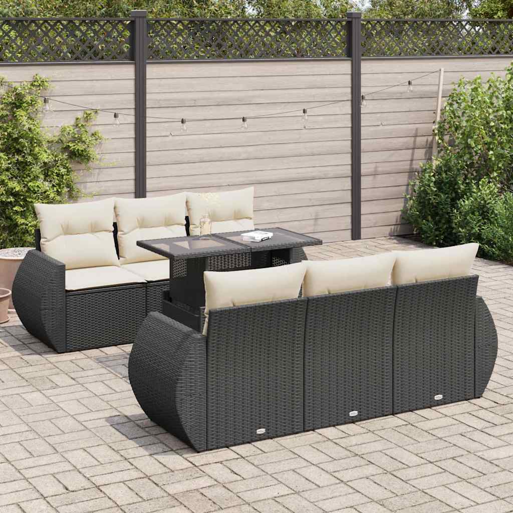 vidaXL 7-Piece Lounge Set with Cushions Poly Rattan Black
