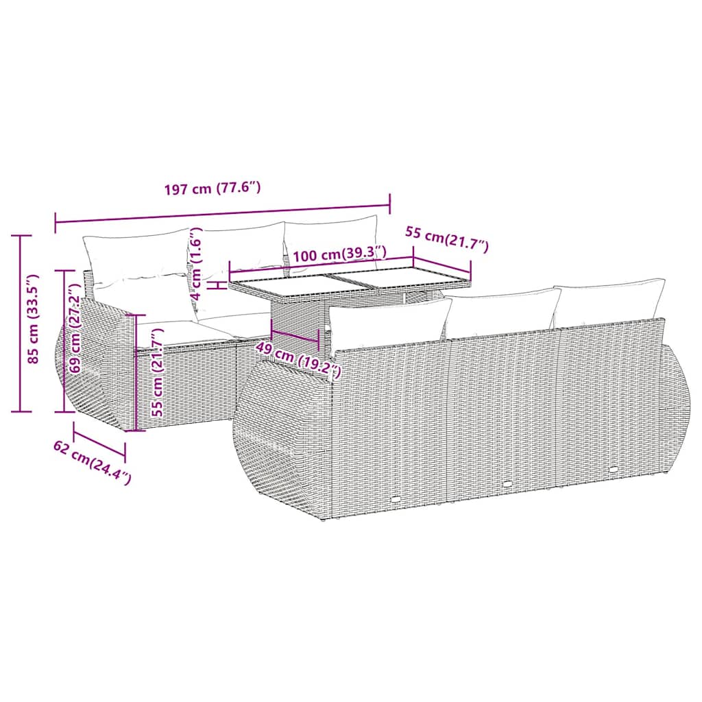 vidaXL 7-delige Loungeset met kussens poly rattan acacia zwart