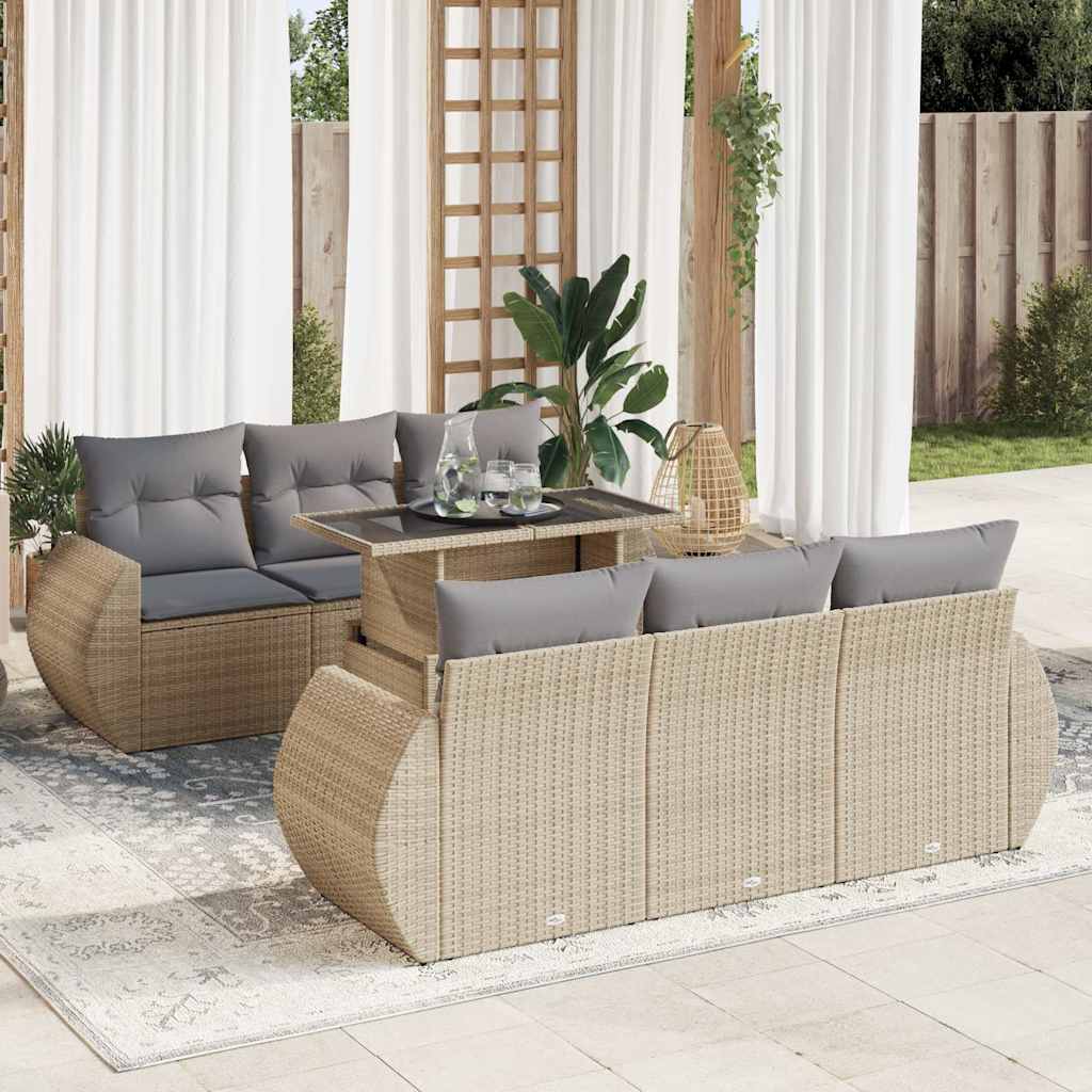 vidaXL 7-Piece Lounge Set with Cushions Poly Rattan Black