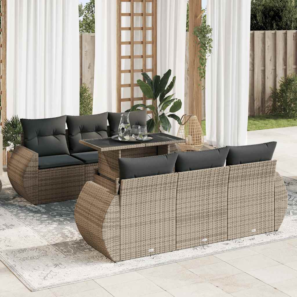 vidaXL 7-Piece Lounge Set with Cushions Poly Rattan Black