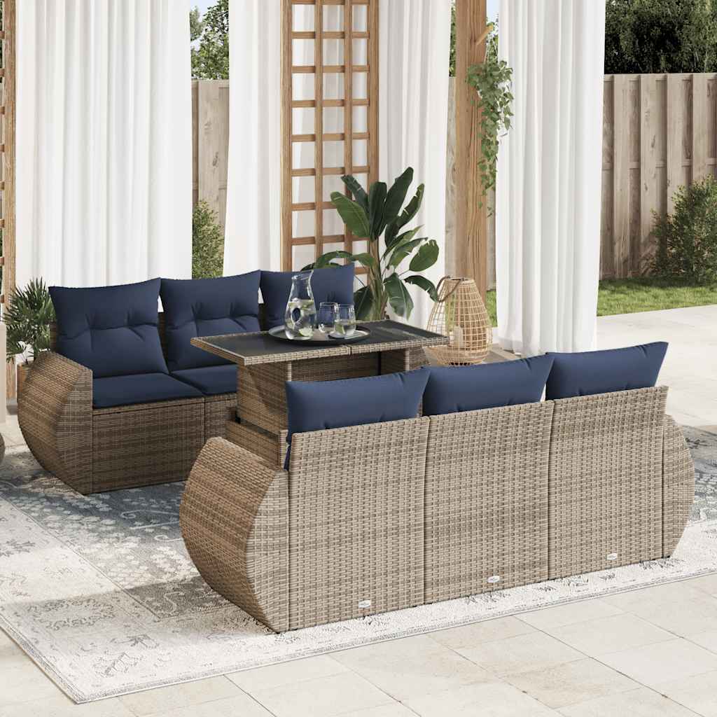 vidaXL 7-delige Loungeset met kussens poly rattan acacia zwart