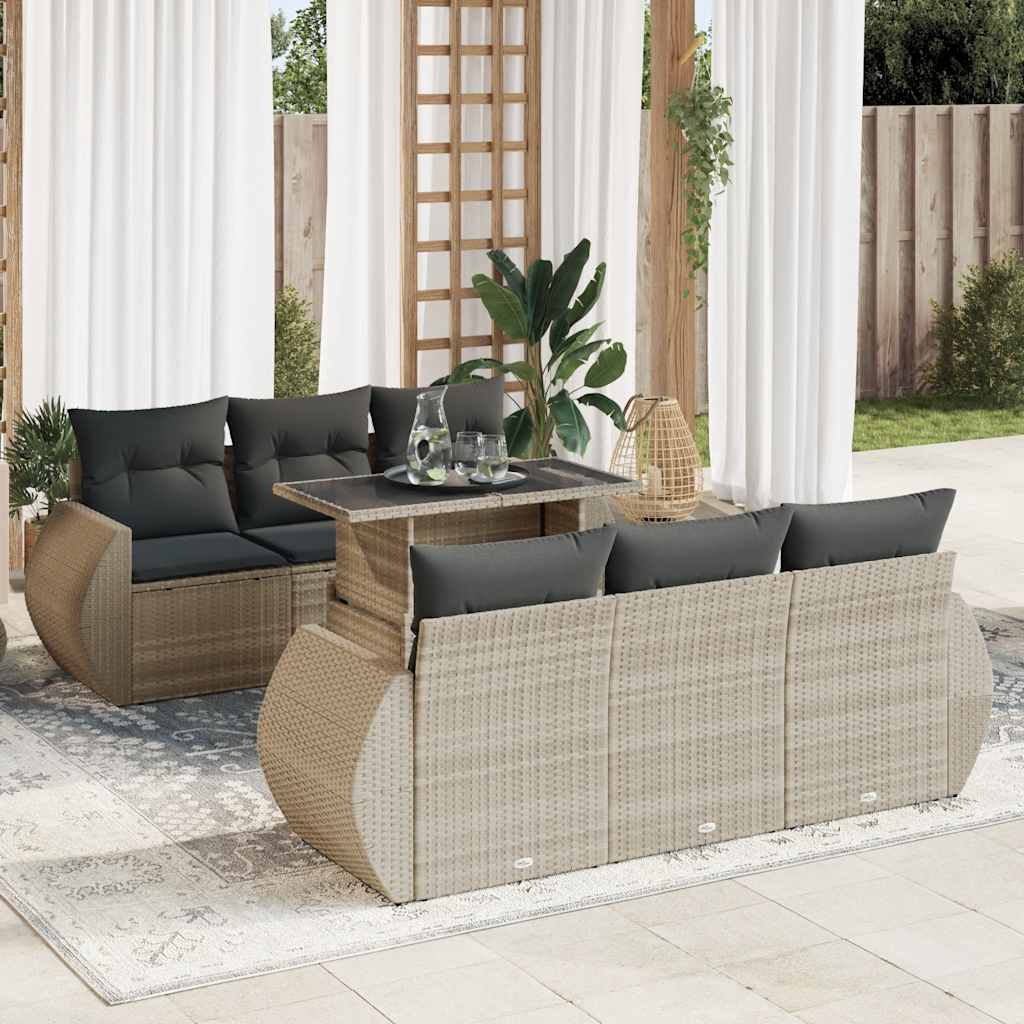 vidaXL 7-Piece Lounge Set with Cushions Poly Rattan Black